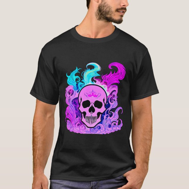 Camiseta Fire Skull Smoke Pink Skeleton Flames (Anverso)