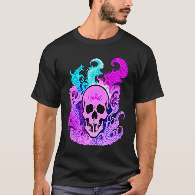 Camiseta Fire Skull Smoke Pink Skeleton Flames (Anverso)
