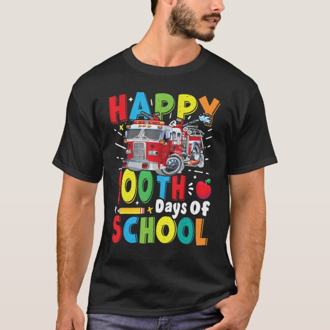 Camiseta Fire Truck 100 Day of School Apparel for Teachers  (Anverso)