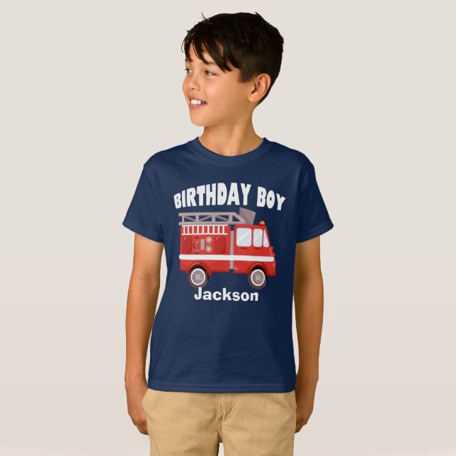 Camiseta Fire Truck Birthday Party Boy Custom Kids (Anverso completo)