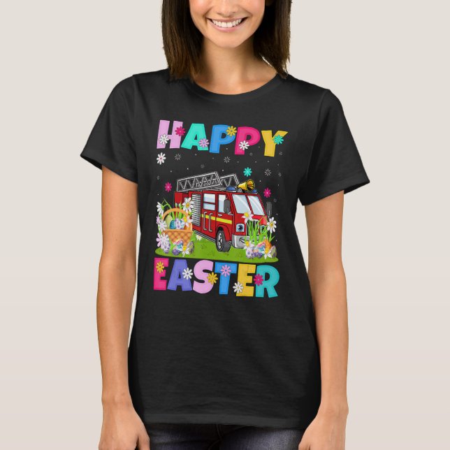 Camiseta Fire Truck Happy Easter Bunny Fire Truck Easter S (Anverso)