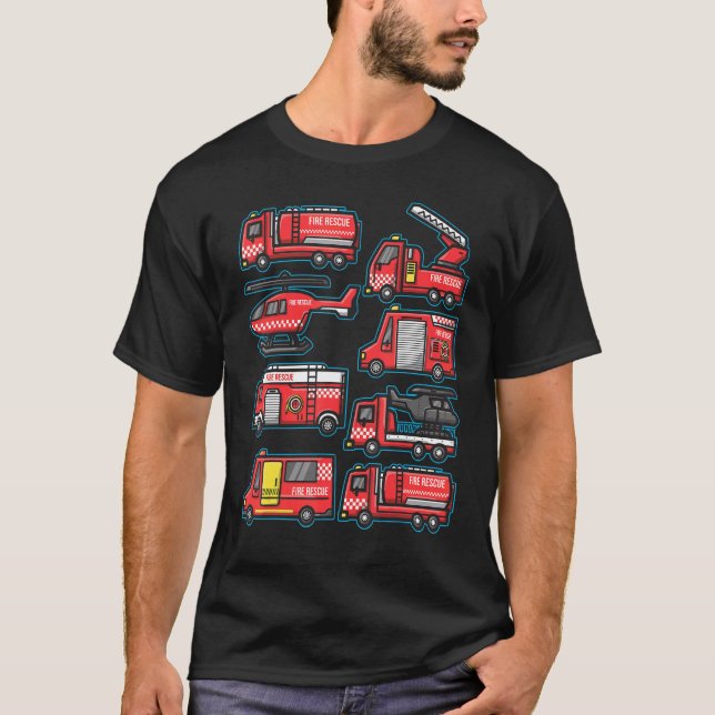 Camiseta Fire Truck Trucker trailer Ladder kids adults Men (Anverso)