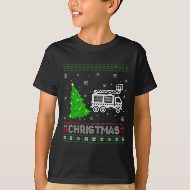 Camiseta Fire Truck Xmas Tree Lighting Ugly Christmas Sweat (Anverso)