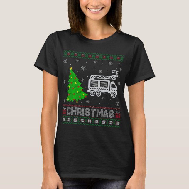 Camiseta Fire Truck Xmas Tree Lighting Ugly Christmas Sweat (Anverso)