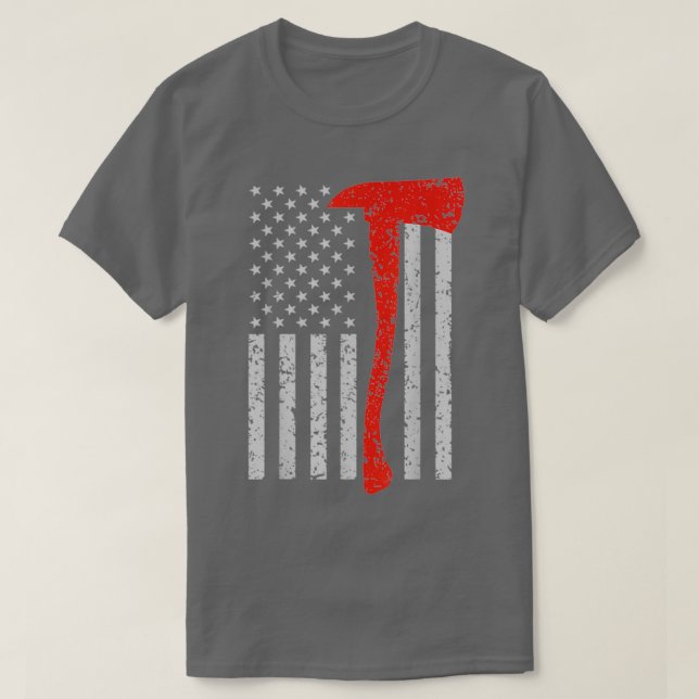 Camiseta Firefighter American Flag Axe Thin Red Line Patrio (Diseño del anverso)