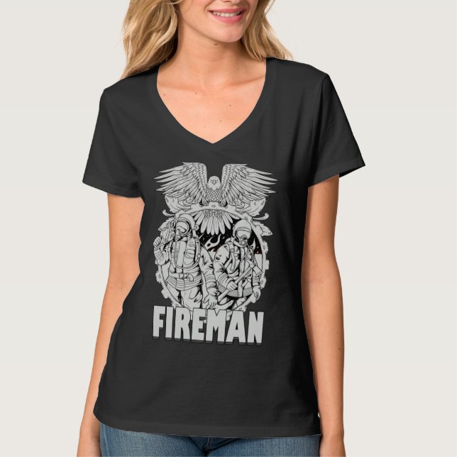 Camiseta Firefighter American Flag Eagle Fireman Womans Man (Anverso)