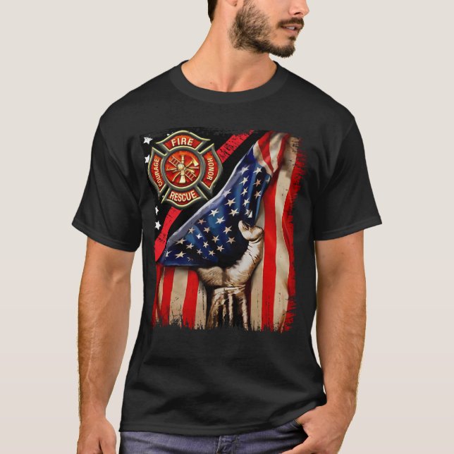 Camiseta Firefighter American Flag Firefighter Vibes Labor  (Anverso)