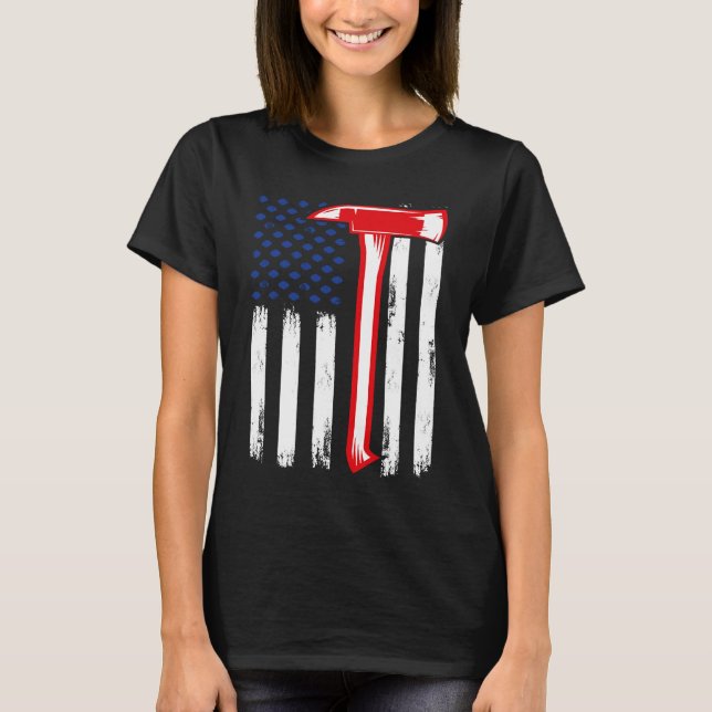 Camiseta Firefighter American US flag red line Firefighter  (Anverso)