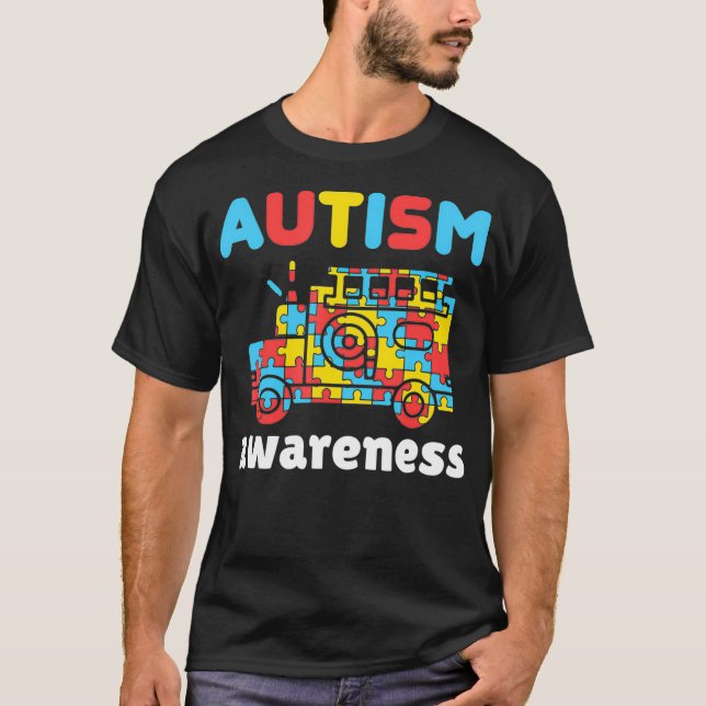 Camiseta Firefighter Autism Awareness Puzzle Pieces Fire (Anverso)
