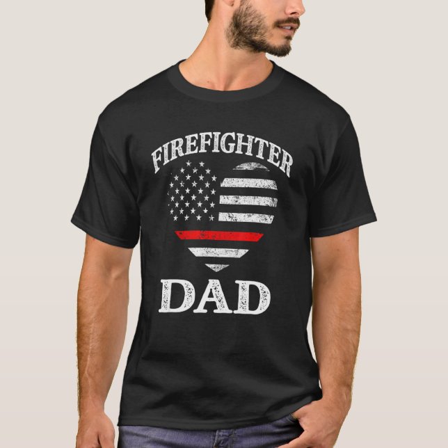 Camiseta Firefighter Dad Patriotic US Flag Heart Fireman Fi (Anverso)