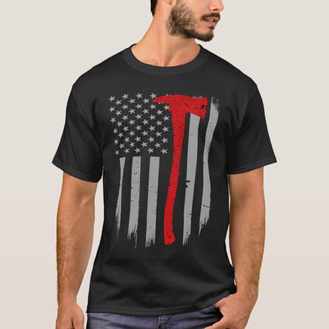Camiseta Firefighter Flag  Thin Red Line Firefighter Axe (Anverso)