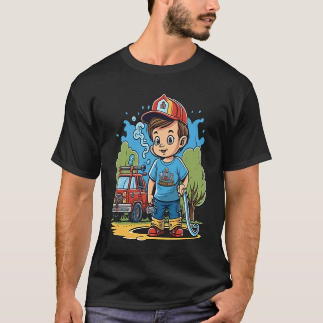 Camiseta Firefighter Kids Little Fireman Fire Hose Firetruc (Anverso)