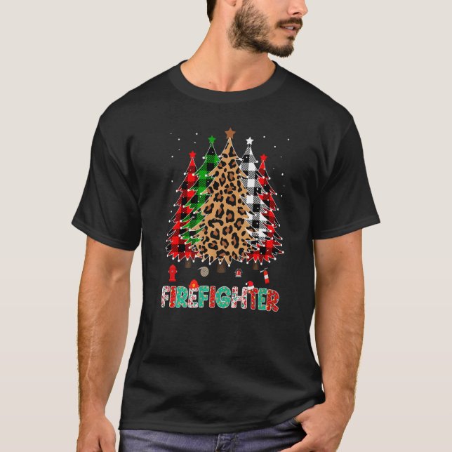 Camiseta Firefighter Leopard Red White Green Plaid Christma (Anverso)
