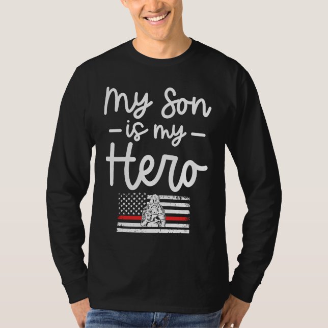 Camiseta Firefighter Mom  My Son is my Hero Thin Red Line F (Anverso)
