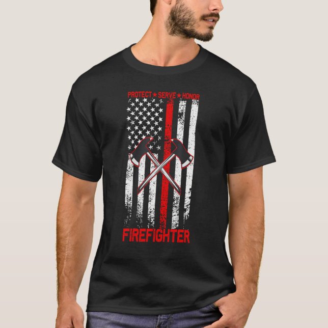 Camiseta Firefighter Protect Serve Honor Pick Axes Over US  (Anverso)