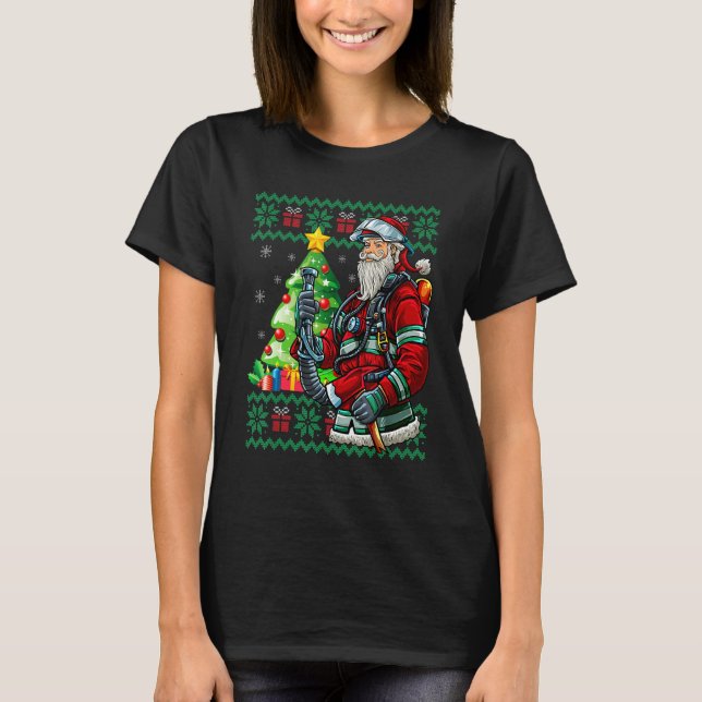 Camiseta Firefighter Santa Claus Fireman Ugly Christmas Swe (Anverso)