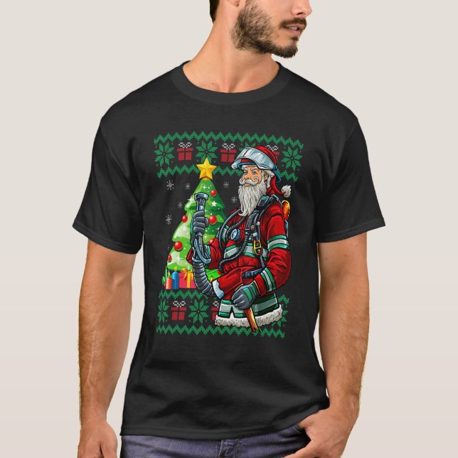 Camiseta Firefighter Santa Claus Fireman Ugly Christmas Swe (Anverso)