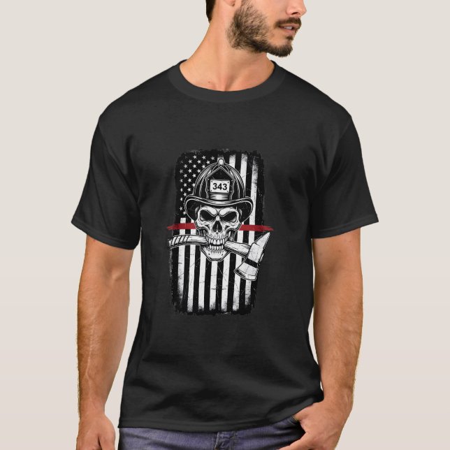 Camiseta Firefighter Skull Thin Red Line T-Shirt (Anverso)