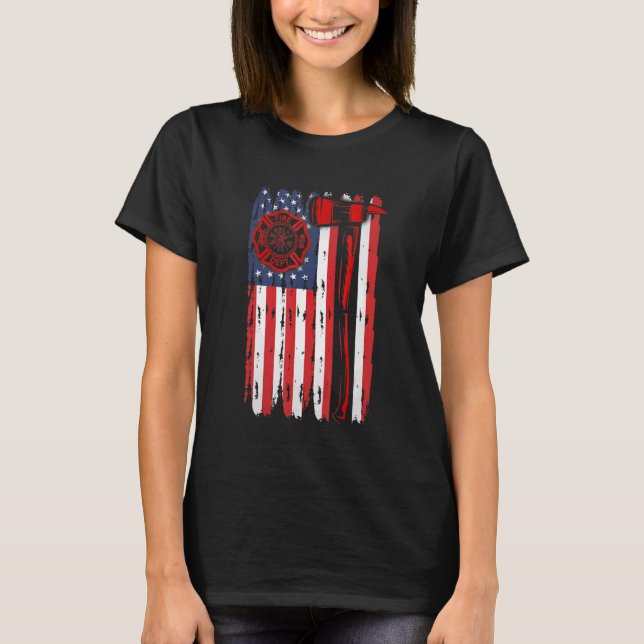 Camiseta Fireman American Flag Graphics Firefighter Labor D (Anverso)
