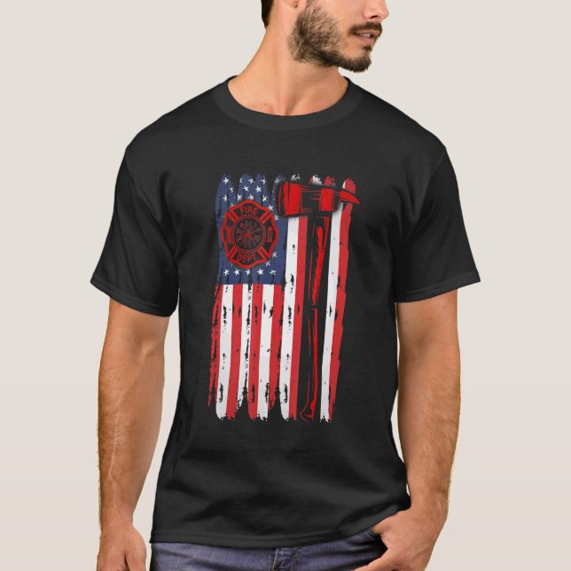 Camiseta Fireman American Flag Graphics Firefighter Labor D (Anverso)