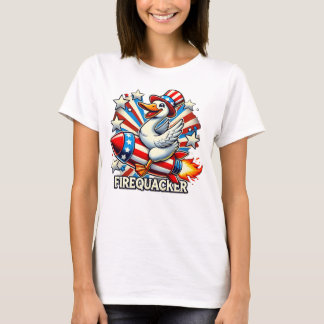 Camiseta FIREQUACKER - Gracioso ganso patriótico en un cohe