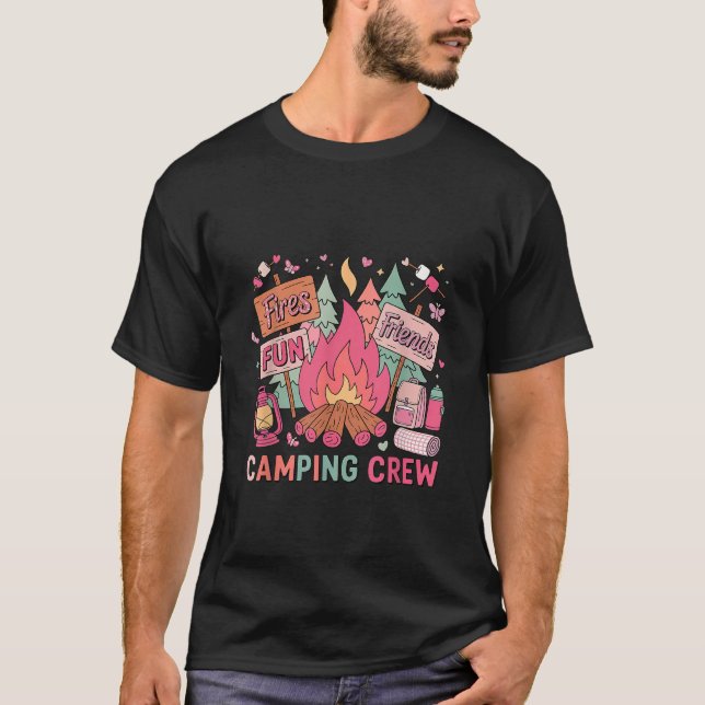 Camiseta Fires Friend Fun Camping Crew Happy Camper  (Anverso)