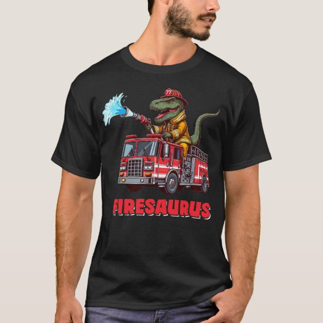 Camiseta Firesaurus Firefighter Fire Truck T-Rex Dinosaur L (Anverso)