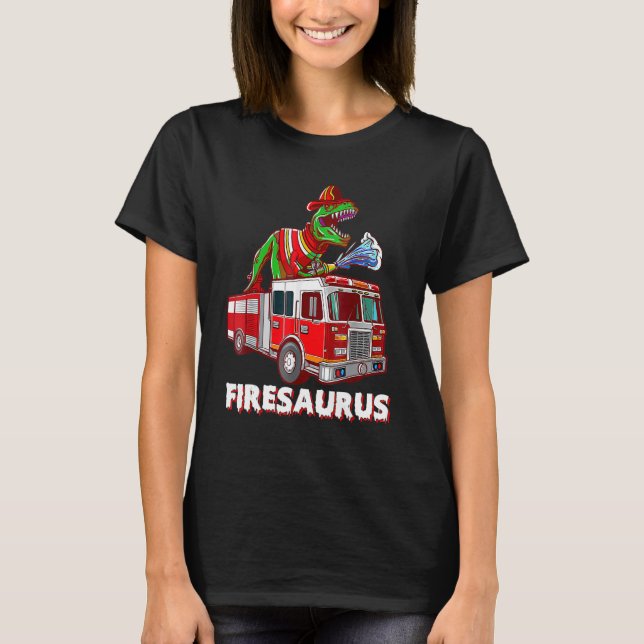 Camiseta Firesaurus Firefighter Saurus Cute Firetruck Firem (Anverso)