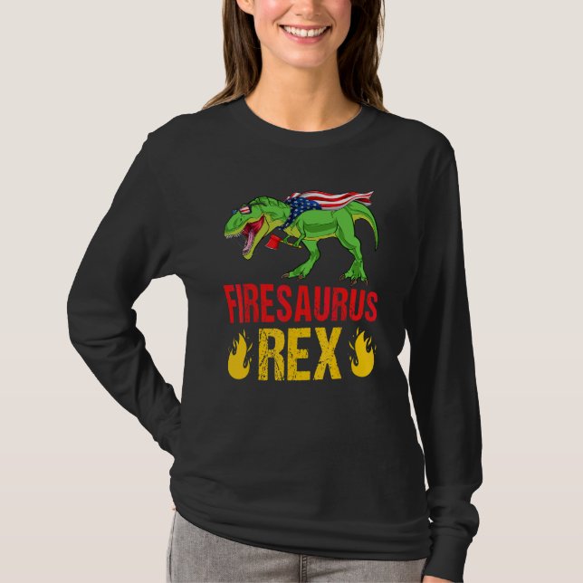 Camiseta Firesaurus Rex Dinosaurios Bombero Antiguo Fuego (Anverso)