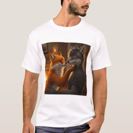 Camiseta Fireside Tenderness: Un abrazo de Fox y Wolf