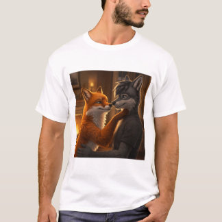 Camiseta Fireside Tenderness: Un abrazo de Fox y Wolf