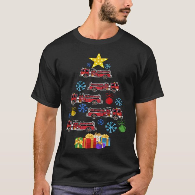 Camiseta Firetruck Christmas Tree Xmas Firefighter Fireman  (Anverso)