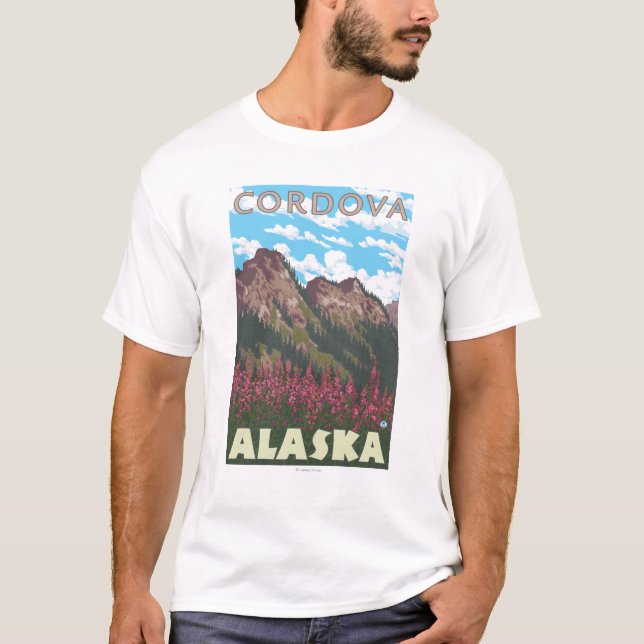 Camiseta Fireweed y montañas - Cordova, Alaska (Anverso)