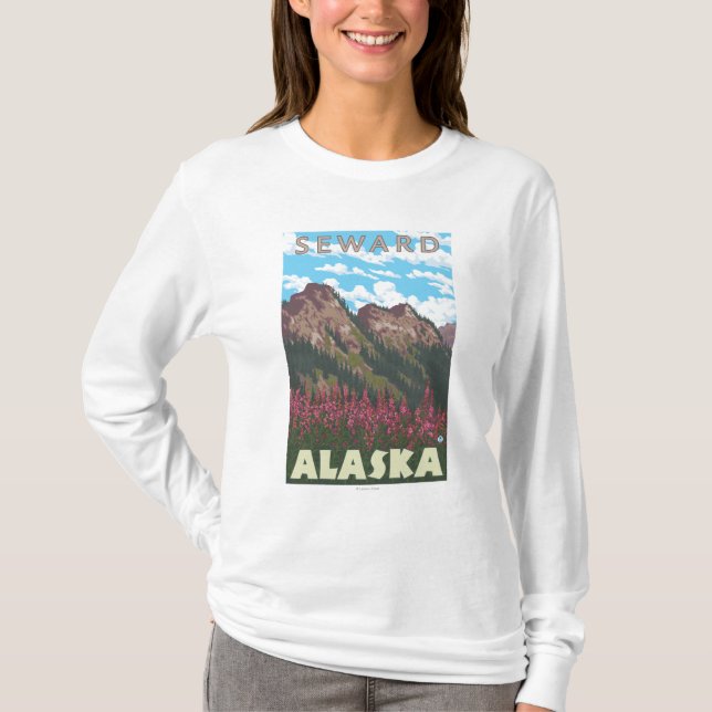 Camiseta Fireweed y montañas - Seward, Alaska (Anverso)
