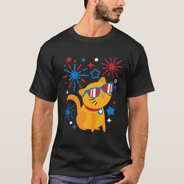 Camiseta Fireworks Meowica 4th Of July USA Flag Merica Cat (Anverso)