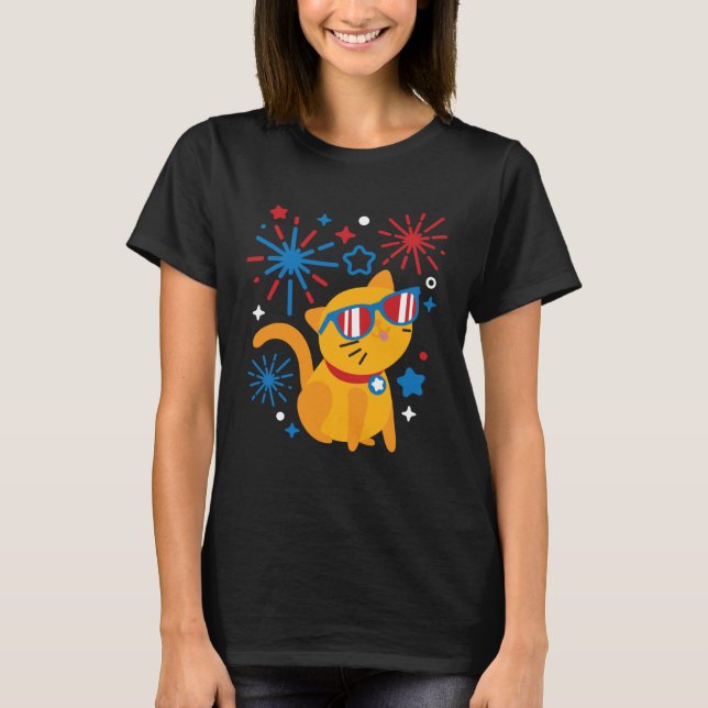 Camiseta Fireworks Meowica 4th Of July USA Flag Merica Cat (Anverso)