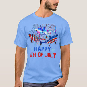 Camiseta Fireworks Red White Blue Three Sharks Happy 4th Of
