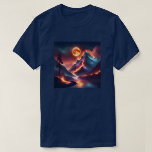 Camiseta Firey Mountain Night Apocalyptic Tree Stream