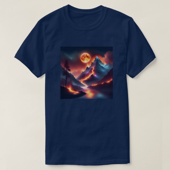 Camiseta Firey Mountain Night Apocalyptic Tree Stream (Diseño del anverso)