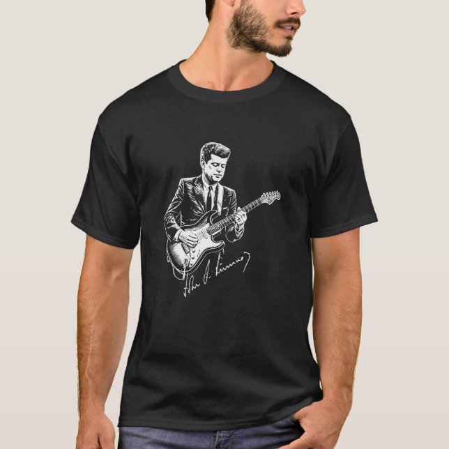 Camiseta Firma de John F. Kennedy tocando guitarra eléctric (Anverso)