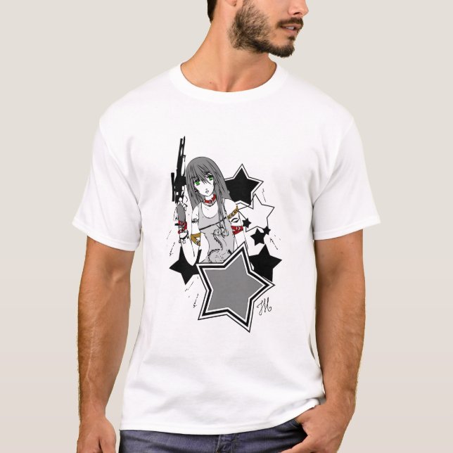 Camiseta Firma enrrollada de los grises w del conejo (Anverso)