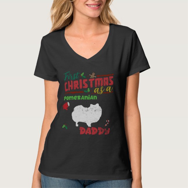 Camiseta First Christmas as a Pomeranian dog daddy  Pomeran (Anverso)