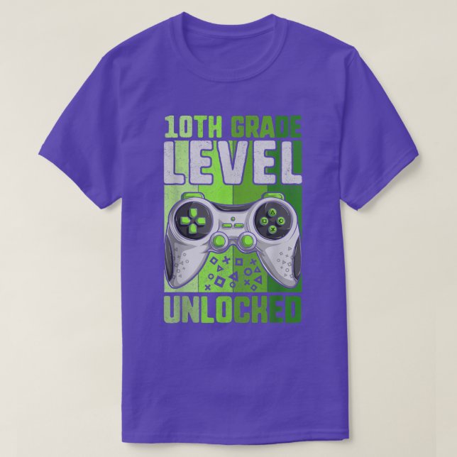 Camiseta First Day Of 10th Grade Level Unlocked  Boy Video  (Diseño del anverso)