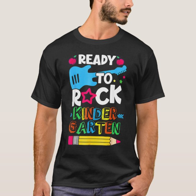 Camiseta First Day Of Kindergarten Ready To Rock Kindergart (Anverso)
