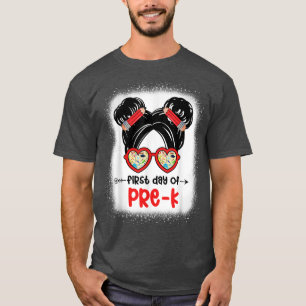 Camiseta First Day Of PreK Messy Bun Sunglasses Back To Sch