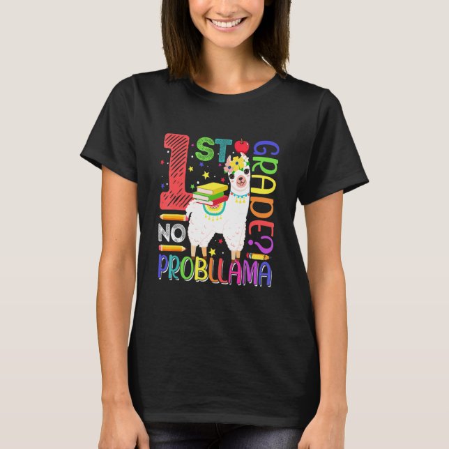 Camiseta First Day Of School 1st Grade No Prob Llama Teache (Anverso)
