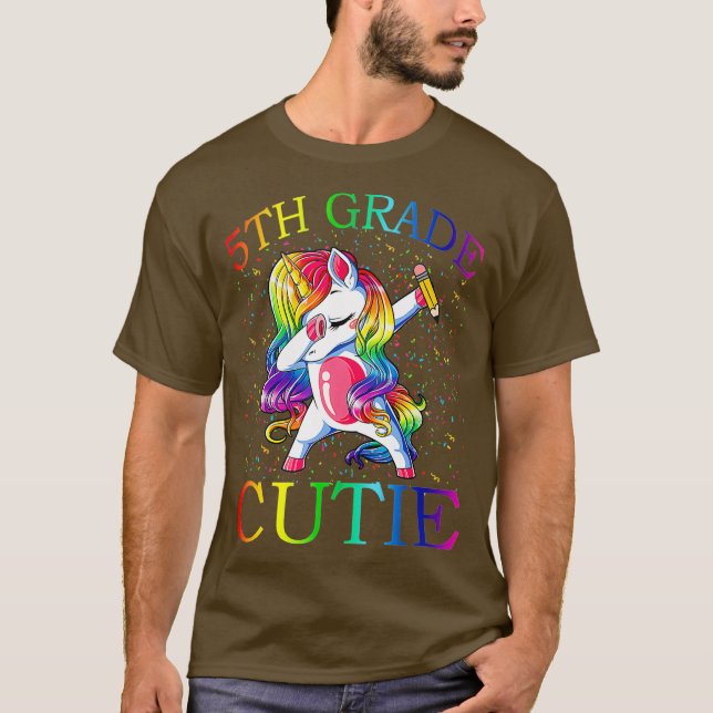 Camiseta First Day of School 5th Grade Cutie Unicorn (Anverso)