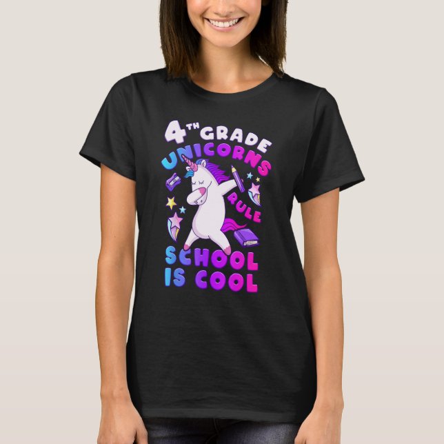Camiseta First Day of School, Girl 4th Grade, Unicorn, Back (Anverso)