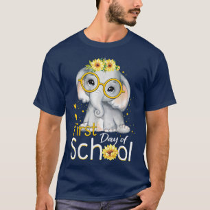 Camiseta First Day School Cute Elephant Sunflower Girl Back