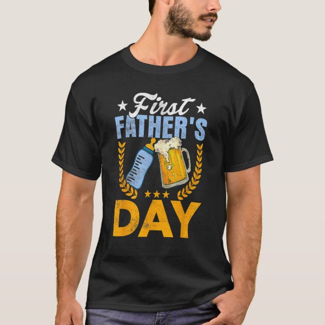 Camiseta First Father s Day  Beer Baby Bottle Dad Daddy Men (Anverso)
